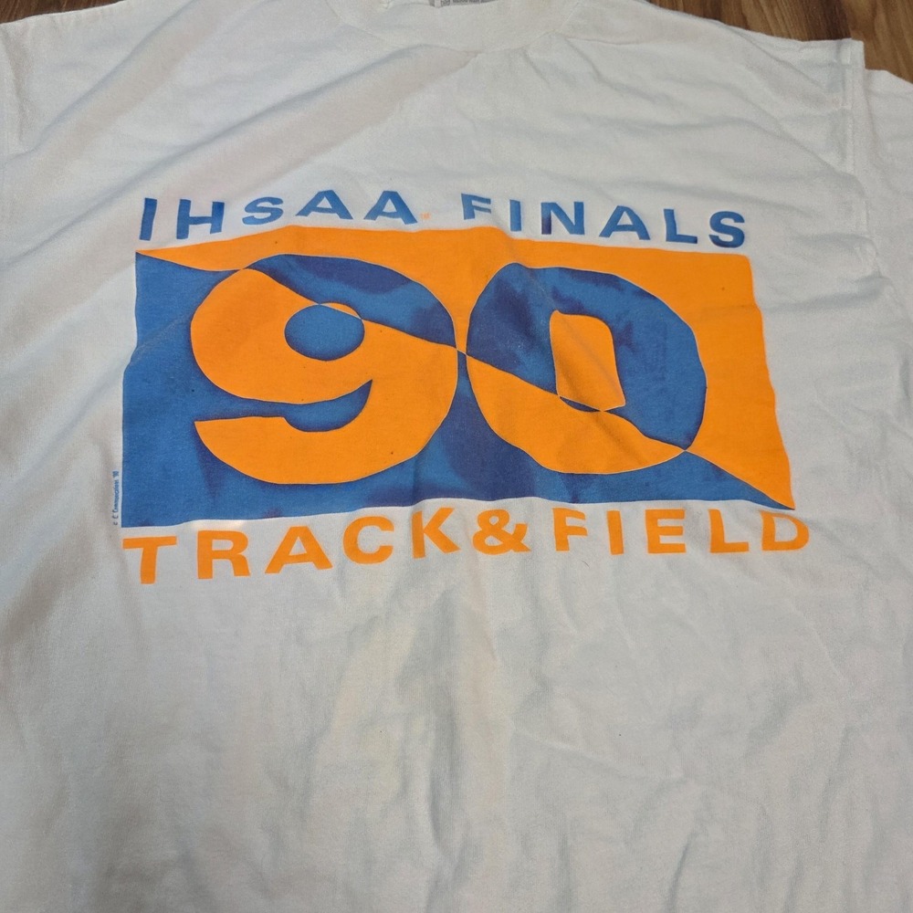 Vintage IHSAA Finals 1990 Track & Field Shirt Mens XL White Hanes Beefy-T Tee - Picture 2 of 9